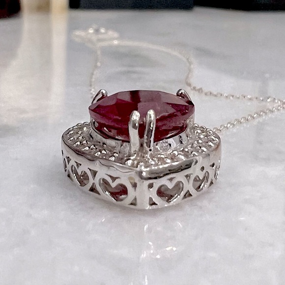 Ruby & Topaz Sterling Silver Heart Pendant Necklace - Picture 7 of 14